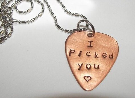 personalized guitar pick necklace , custom hand stamped jewelry , musician gift , pick your wording necklace, handstamped jewelry, view 2