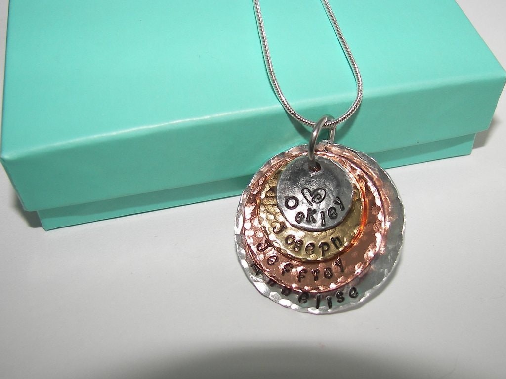 4 layer mom hand stamped necklace with kids names, personalized mom necklace, custom handstamped jewelry, Mothers day gift for Grandma, view 6