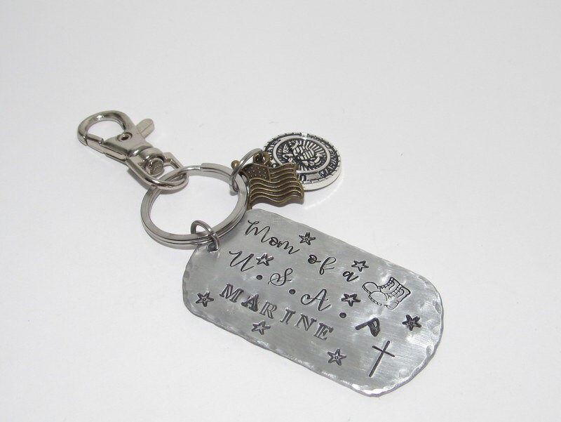 Military mom keychain, Military wife gift, Army mom gift, Marine mom gift, Airforce mom, Navy mom, coast quard mom, custom stamped keychain, view 2