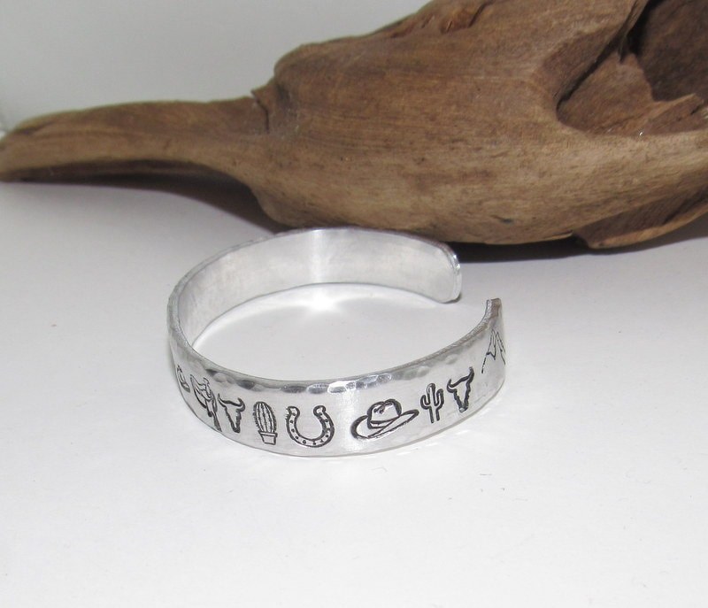 Western theme cuff, Adjustable stamped cuff bracelet, adjustable custom cuff, adjustable stamped bracelet, western jewelry,, view 7