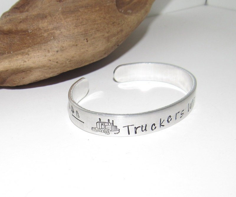 Trucking life cuff bracelet, Truckers wife gift, Personalized Adjustable stamped cuff bracelet, adjustable cuff stamped jewelry, view 2