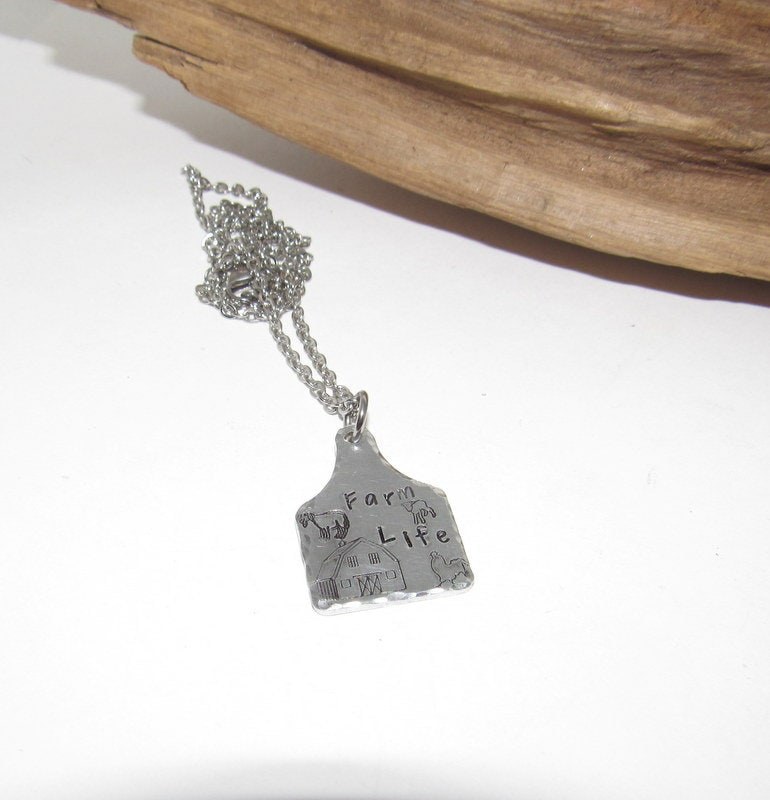 Life on the farm Barn yard Cow tag necklace , personalized necklace pendant, sheep necklace, western jewelry for her, pendant necklace