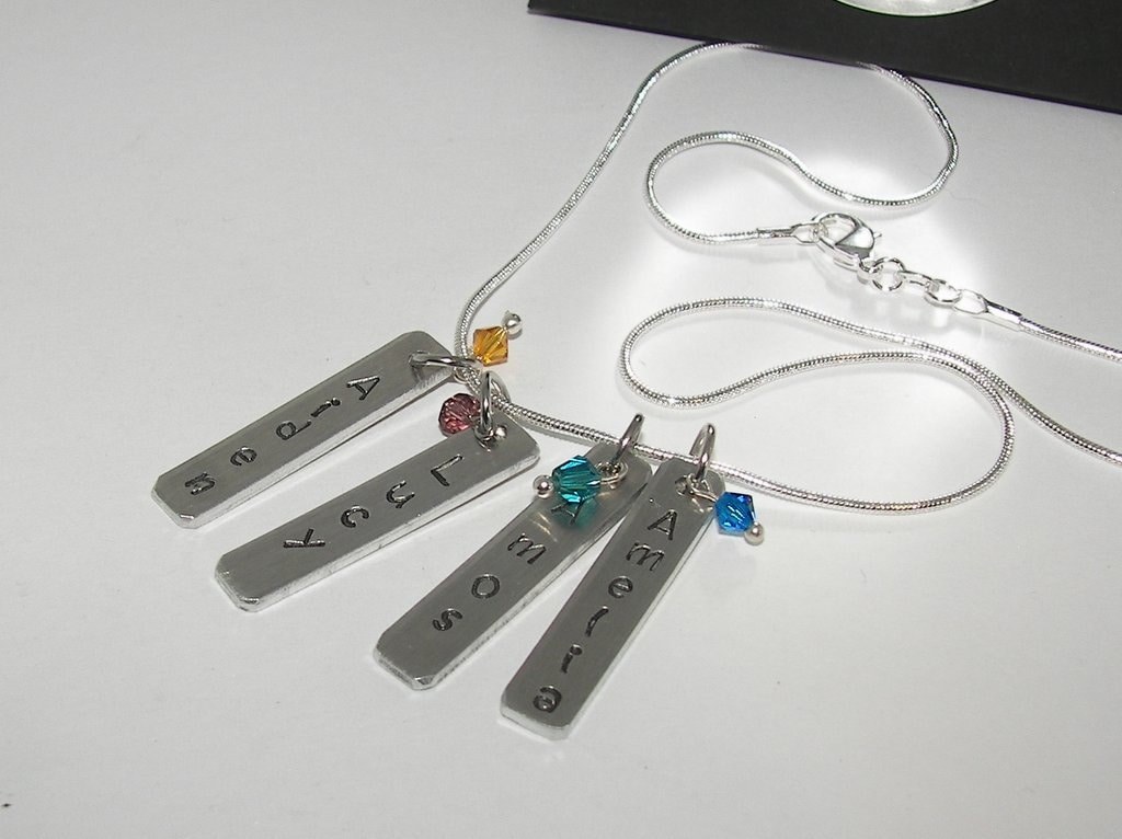 skinny pewter bar necklace with kids names, personalized jewelry for mom, mommy necklace for her, custom hand stamped jewelry