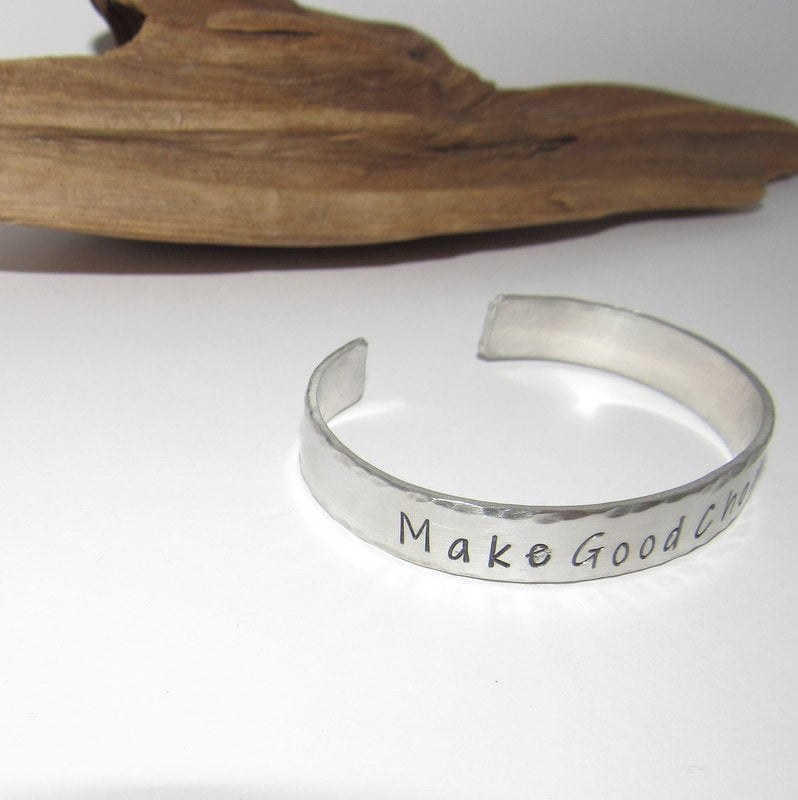 Make good choices cuff bracelet, pewter jewelry, graduation gift , best friend gift, personalized bracelet for her or him, stamped jewelry, view 3