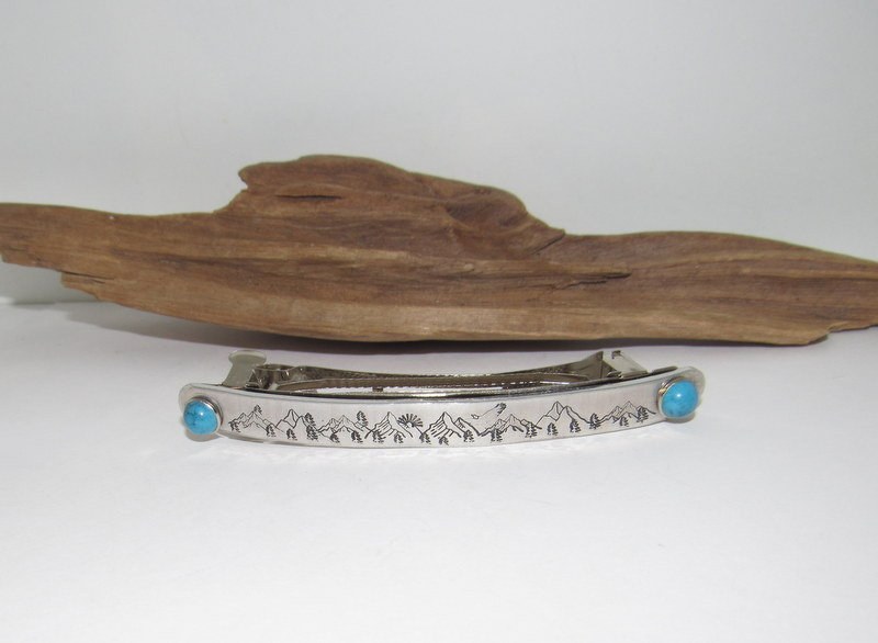 Boho-Chic Hand-Stamped Hair Accessory with a Western Flair , southwestern style hair clip ,Mountain country turquoise horse lover gift