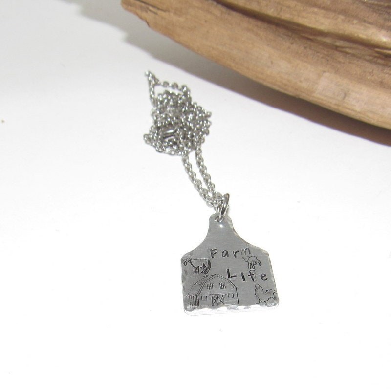 Life on the farm Barn yard Cow tag necklace , personalized necklace pendant, sheep necklace, western jewelry for her, pendant necklace, view 2