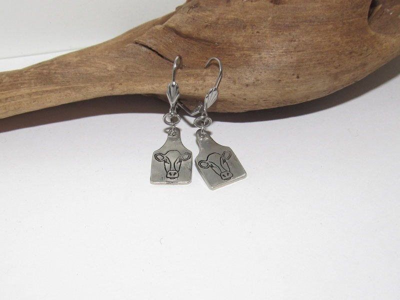 cow earrings, dangle drop earrings, farm animal jewelry , farm life jewelry , personalized earrings , stamped jewelry, bff cow lover gift, view 10
