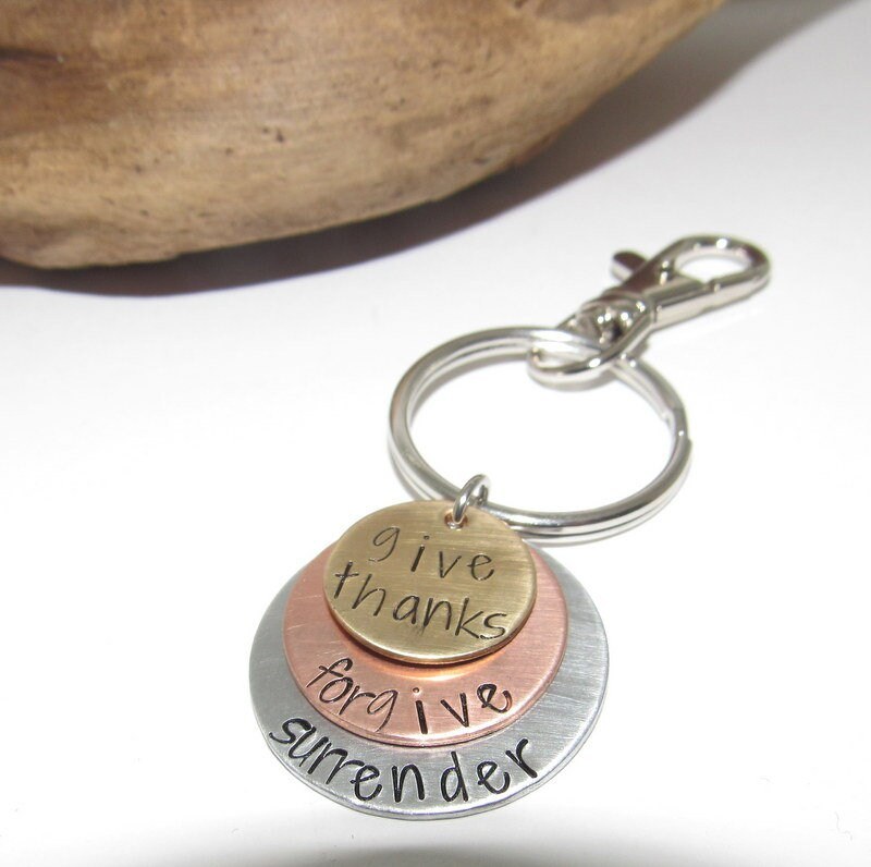 Give thanks forgive surrender keychain, encouragement key ring, personalized key ring , design your own keyring, view 3