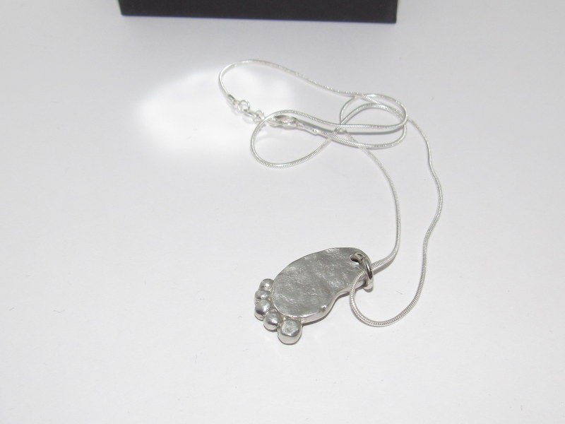 Baby foot necklace, Personalized pewter necklace, gift for new mom, name necklace, mothers necklace, custom hand stamped jewelry, view 5