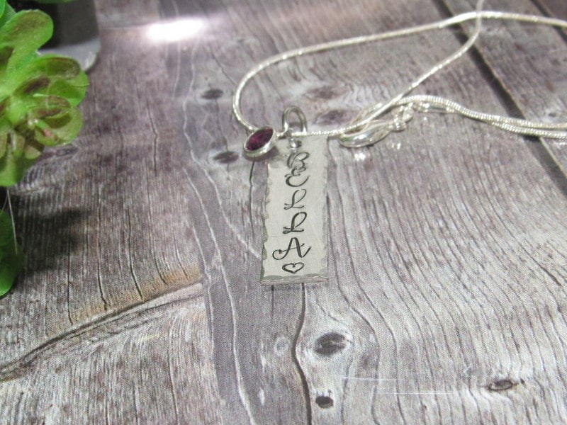 skinny pewter bar necklace with kids names, personalized jewelry for mom, mommy necklace for her, custom hand stamped jewelry, view 3