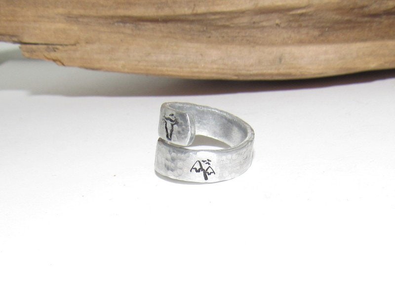 Western Personalized Adjustable stamped ring, inspiration rings, adjustable silver ring, stamped jewelry, boho mountain ring, view 2