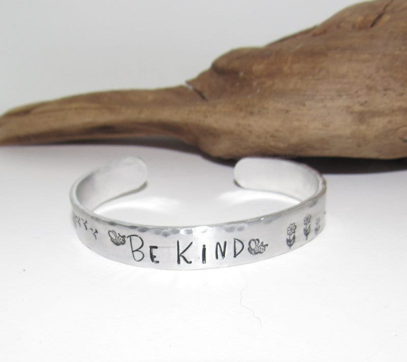 Sterling silver Be kind affirmation cuff bracelet, bridesmaid gifts, best friend gift, personalized bracelet for her, handstamped jewelry, view 6