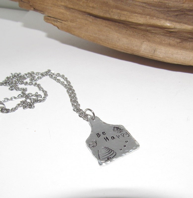 Bee happy necklace , personalized necklace pendant, bee necklace, bee keepers jewelry for her, pendant necklace