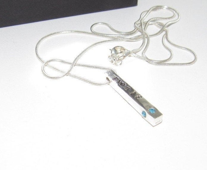 4 side bar pewter bar necklace, personalized mom necklace, names necklace , hand stamped jewelry, mother jewelry, view 3