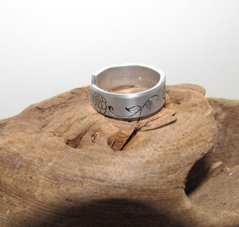 adjustable rose ring birth flower ring, stamped ring, hand stamped jewelry , custom ring, personalized ring, view 7