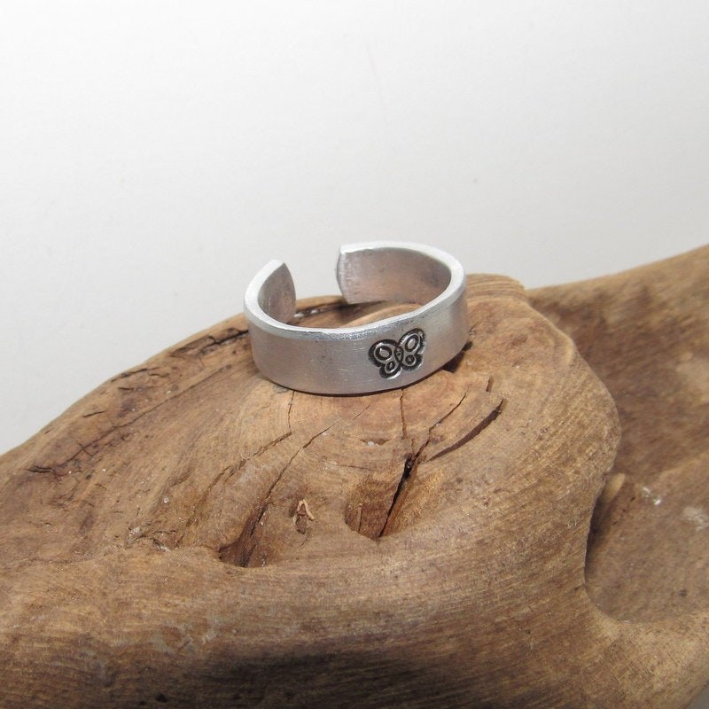 Butterflies Inspirational Ring, Nature Inspirational Ring ,Personalized Silver Hand Stamped Ring, Aluminum Hand Stamped Ring, view 2