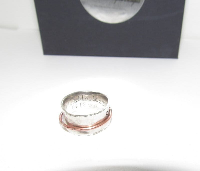Sterling silver spinner ring, kids name and birthdate ring, personalized jewelry, hand stamped jewelry for mom, Anniversary gift for mom, view 2