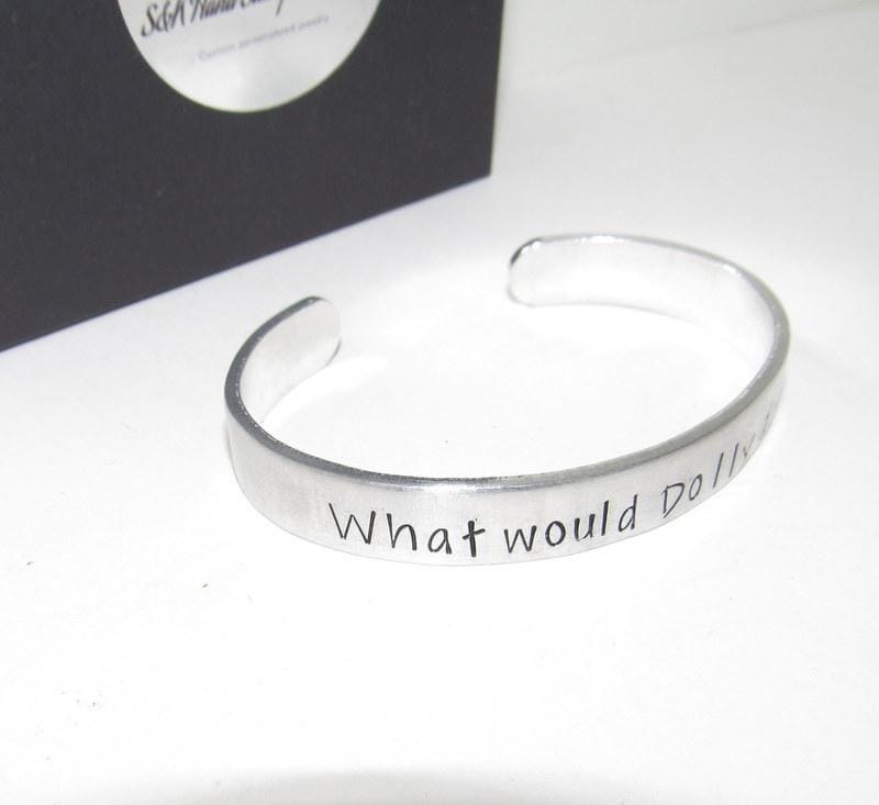 What would Dolly do cuff, country girl jewelry, custom stamped jewelry, personalized jewelry, brides maids gifts,, view 8