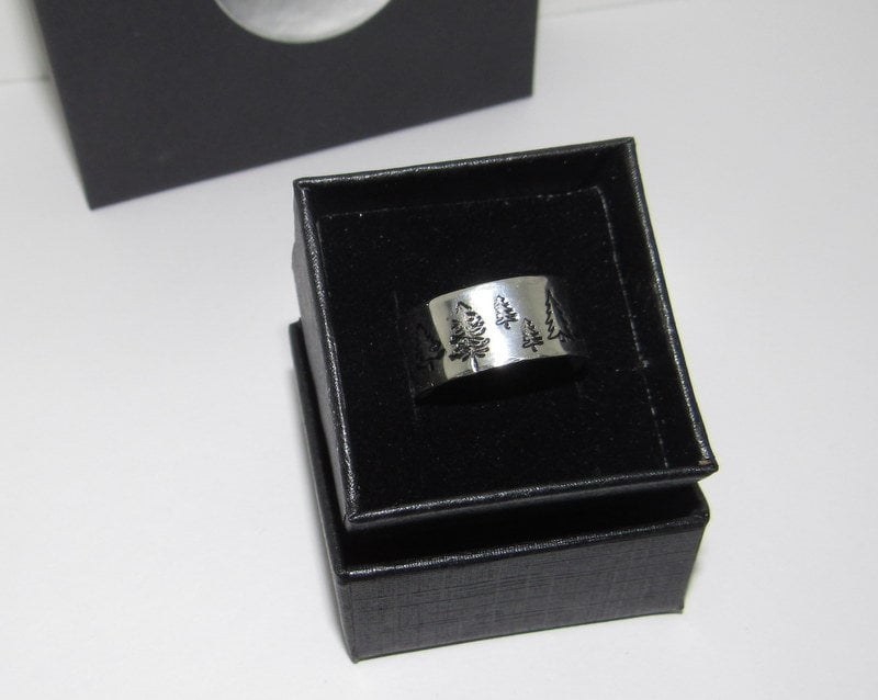 Sterling silver Trees Inspirational Ring, Nature Inspirational Ring, Personalized Hand Stamped Ring, Forest Hand Stamped Ring, view 8