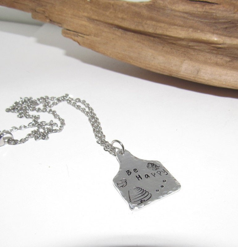 Bee happy necklace , personalized necklace pendant, bee necklace, bee keepers jewelry for her, pendant necklace, view 2