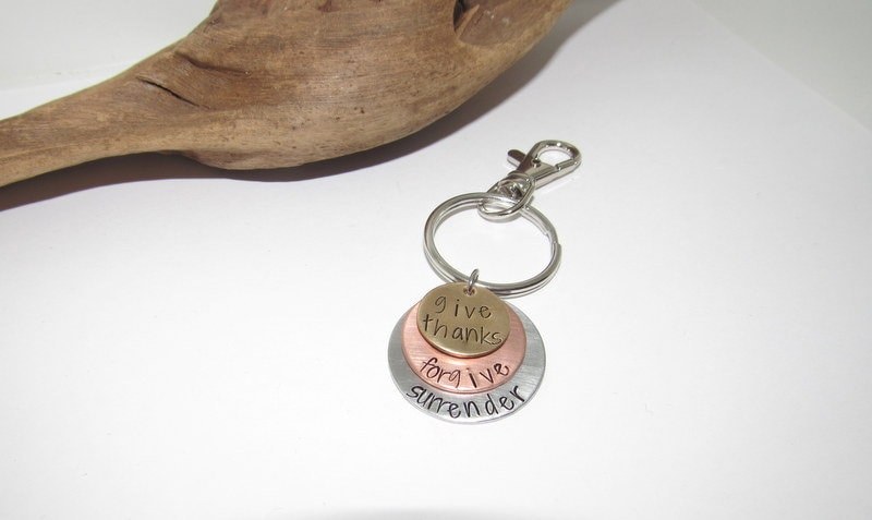 Give thanks forgive surrender keychain, encouragement key ring, personalized key ring , design your own keyring, view 4