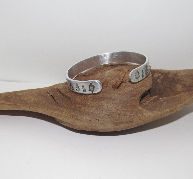 Mountain cuff, tree cuff bracelet, mountain lover gift, adjustable silver cuff, stamped jewelry, stamped cuff bracelet, view 7