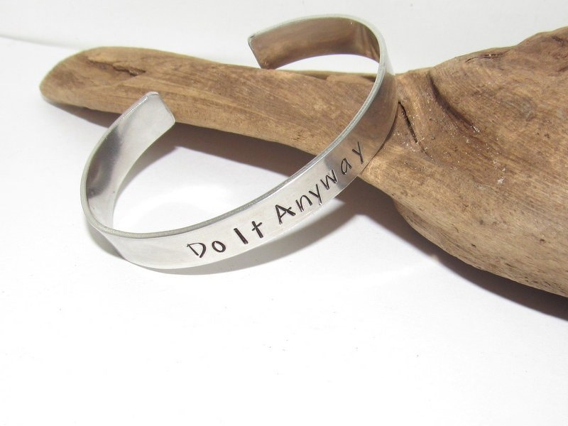 Do it anyway affirmation cuff bracelet, pewter jewelry, best friend gift, personalized bracelet for her, handstamped jewelry, view 6