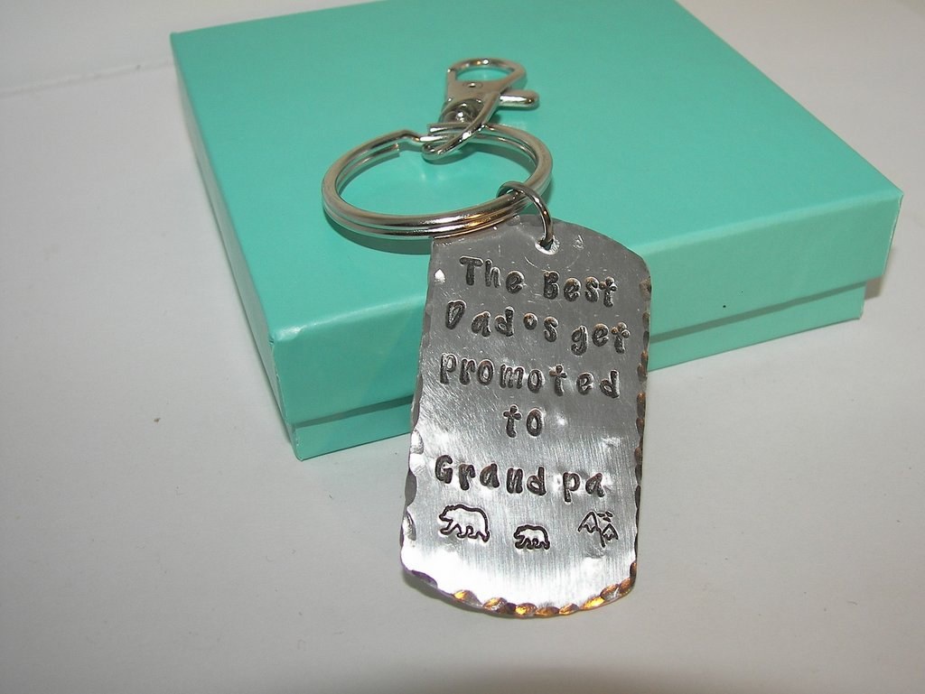 new granddad pewter keychain, grandfather keychain, gift for granddaddy, papa bear gift for dad, personalized keychain, handstamped jewelry, view 2