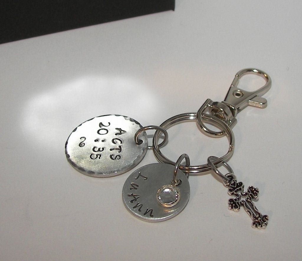 Acts 20:35 custom handstamped key ring with verse , personalized key ring, handstamped jewerly , custom stamped, handstamped jewelry