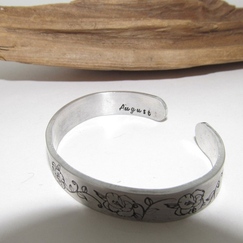 Sterling silver August Birth flower bracelet, stamped jewelry, personalized jewelry, brides maids gifts, nature flower jewelry, view 5