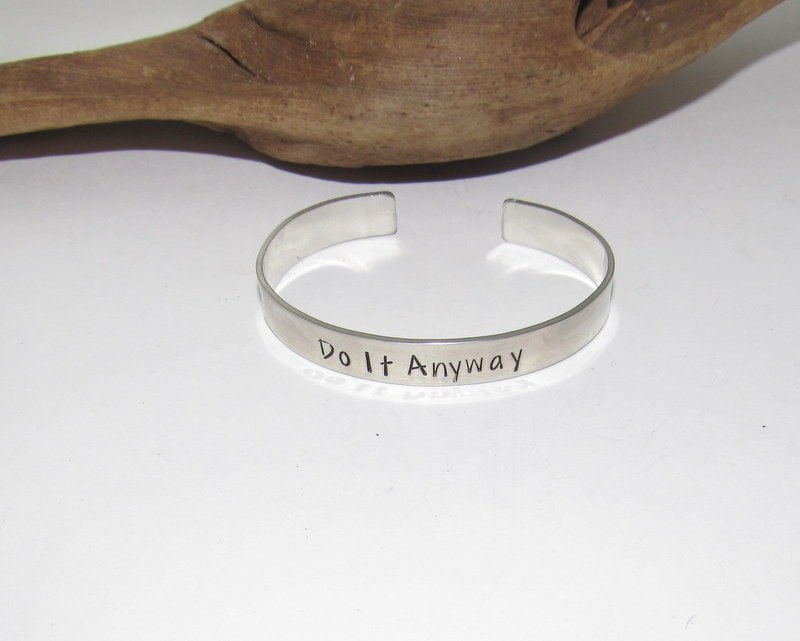 Do it anyway affirmation cuff bracelet, pewter jewelry, best friend gift, personalized bracelet for her, handstamped jewelry, view 4