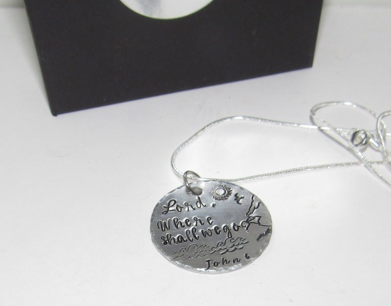 John 6 lord where shall we go necklace, Spiritual personalized jewelry for mom, Bible quote necklace, Mothers custom hand stamped jewelry, view 4