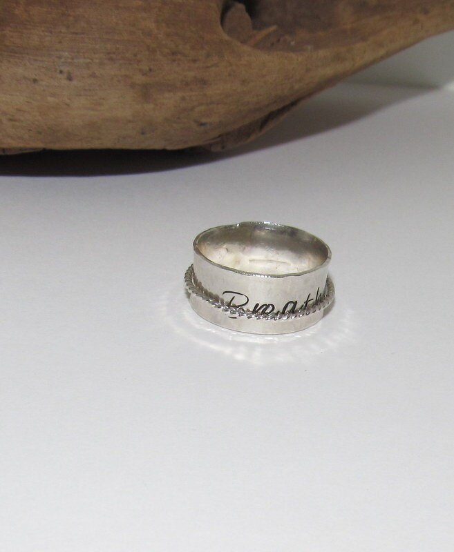 Breathe Sterling silver spinner ring, custom personalized jewelry, hand stamped jewelry for mom, Anniversary gift for mom, view 3