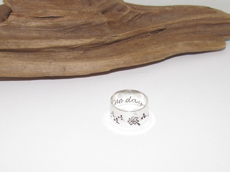 Sterling silver dandelion fluff ring, secret message ring, thumb ring ,custom personalized jewelry, hand stamped jewelry for mom,, view 3