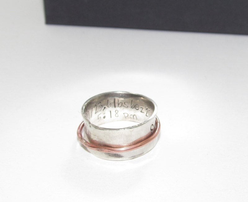 Sterling silver spinner ring, kids name and birthdate ring, personalized jewelry, hand stamped jewelry for mom, Anniversary gift for mom, view 3