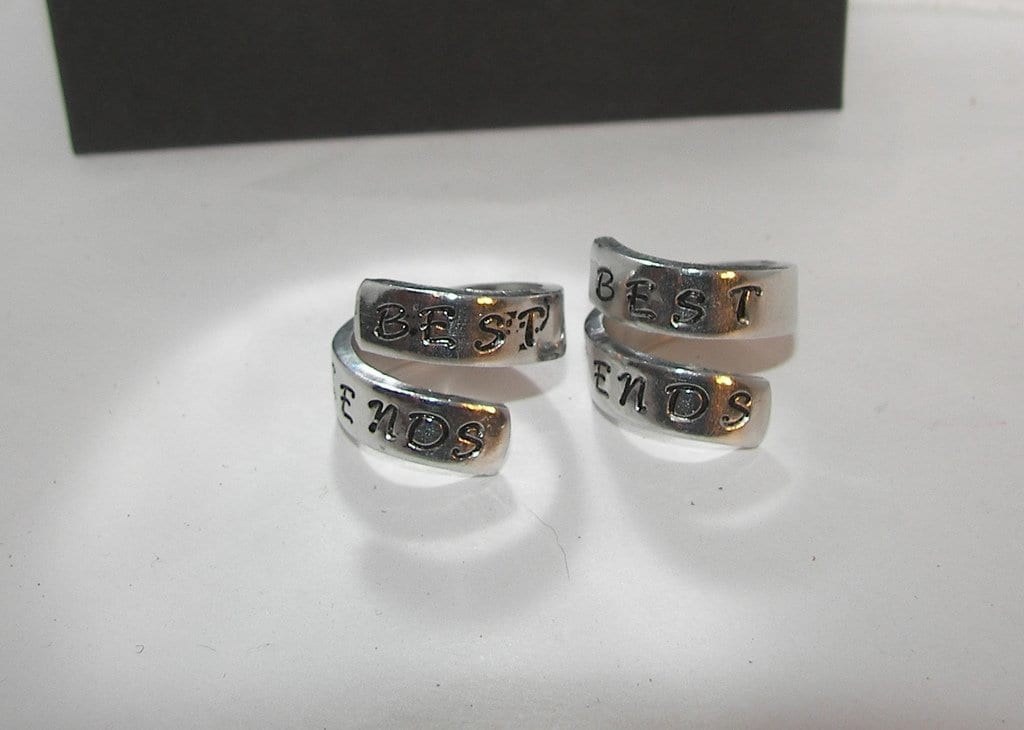 Best friends pewter rings, wrap ring, stamped girlfriend rings, going away gift for friend, stocking stuffer gifts, gifts for sisters, view 3
