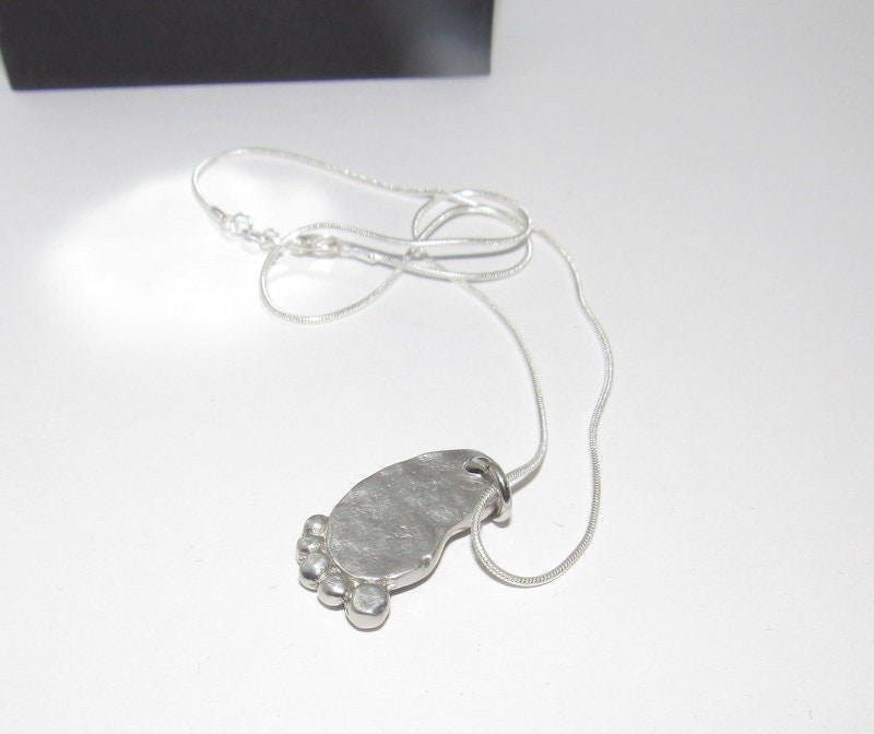 Baby foot necklace, Personalized pewter necklace, gift for new mom, name necklace, mothers necklace, custom hand stamped jewelry, view 4