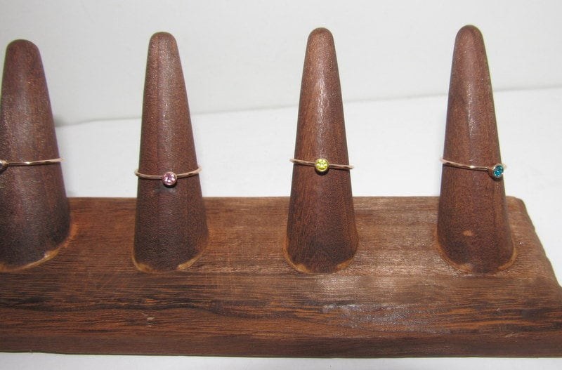 Rose gold Kids birth stone ring, skinny stacking rings , personalized birth month ring, birthstone stacking ring, view 8