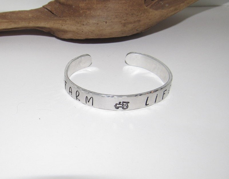 Farm life cuff bracelet , Personalized Adjustable stamped cuff bracelet, inspiration cuff, adjustable cuff stamped jewelry, boho cuff