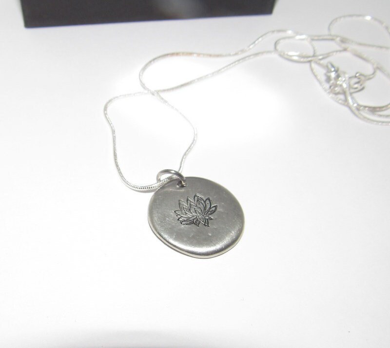 pewter Lotus necklace, Yogo lotus necklace, custom hand stamped jewelry, spiritual necklace