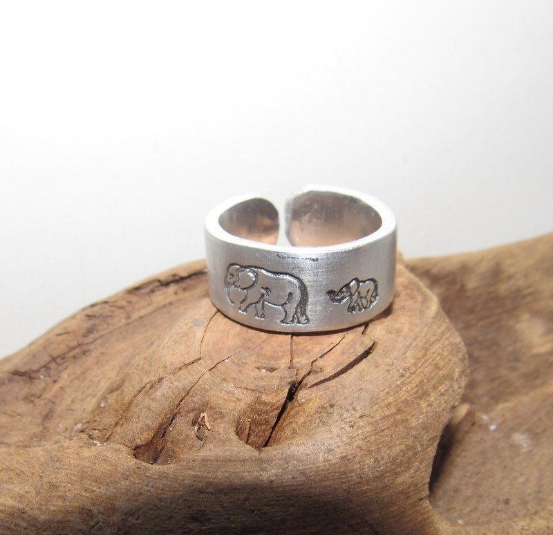 Momma elephants Adjustable stamped ring, baby elephants love aluminum ring, inspiration rings, adjustable silver ring, stamped jewelry,, view 5