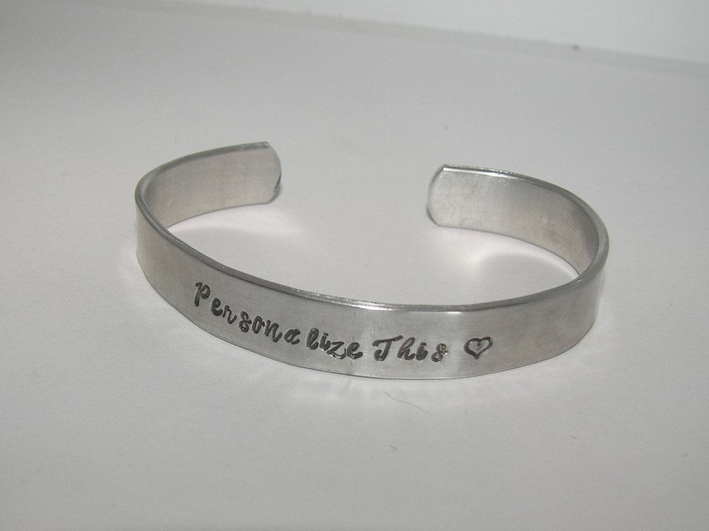 personalized cuff bracelet, custom handstamped jewelry, design your on bracelet, handstamped jewelry, view 5