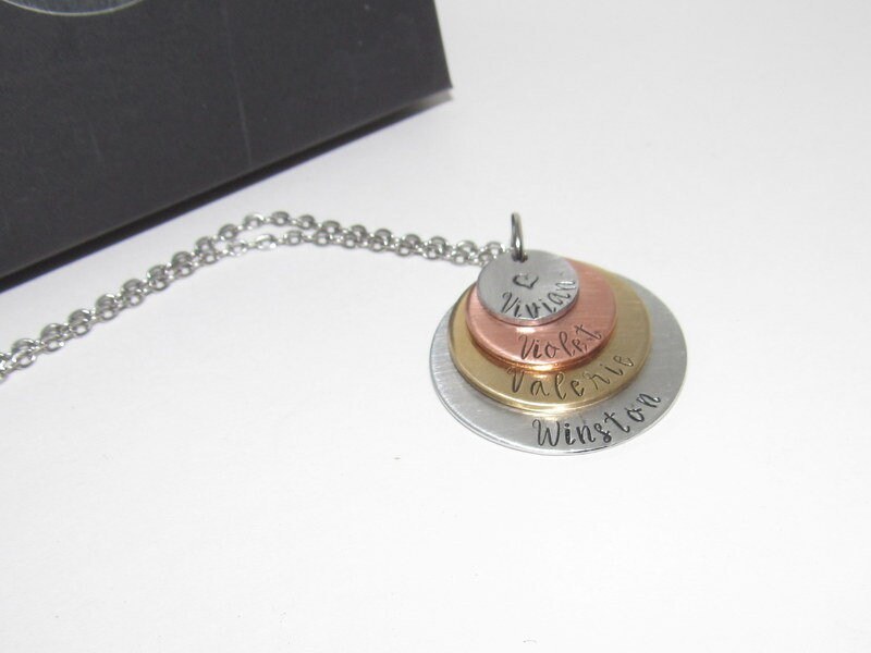 4 layer mothers necklace , kids name necklace, custom hand stamped jewelry, personalized jewelry necklace for her, engraved jewelry, view 4
