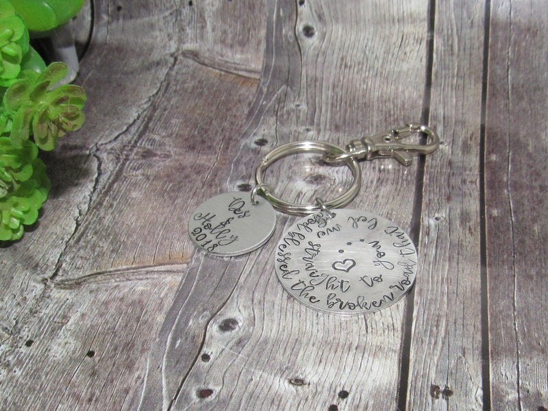 Pewter God bless the broken road, couples keyring, gift for mom , Wedding gift for him or her, key chain for couples, view 4