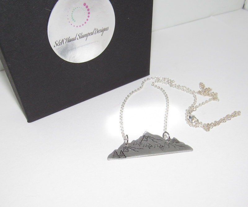 Mountain necklace for her, mountain lover gift, mountain girl jewelry, custom hand stamped necklace for her, custom psalms 121, view 5