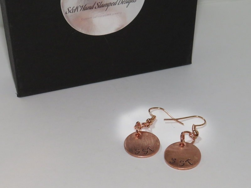 custom gold earrings for mom, personalized bridal earrings, hand stamped dangle drop earrings, handstamped jewelry, view 8
