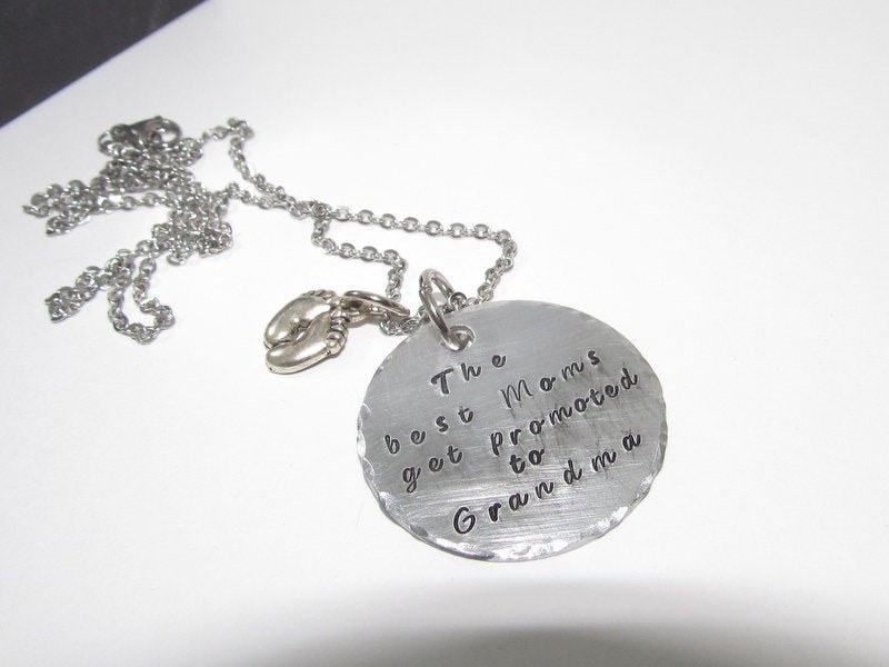 The best mom's get promoted to Grandma, hand stamped mothers necklace for grandma, personalized jewerly, handstamped jewelry, view 6