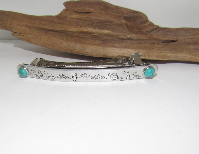 Hand-Stamped Hair Accessory with a Western Flair , southwestern style hair clip , country turquoise Mule or horse lover gift