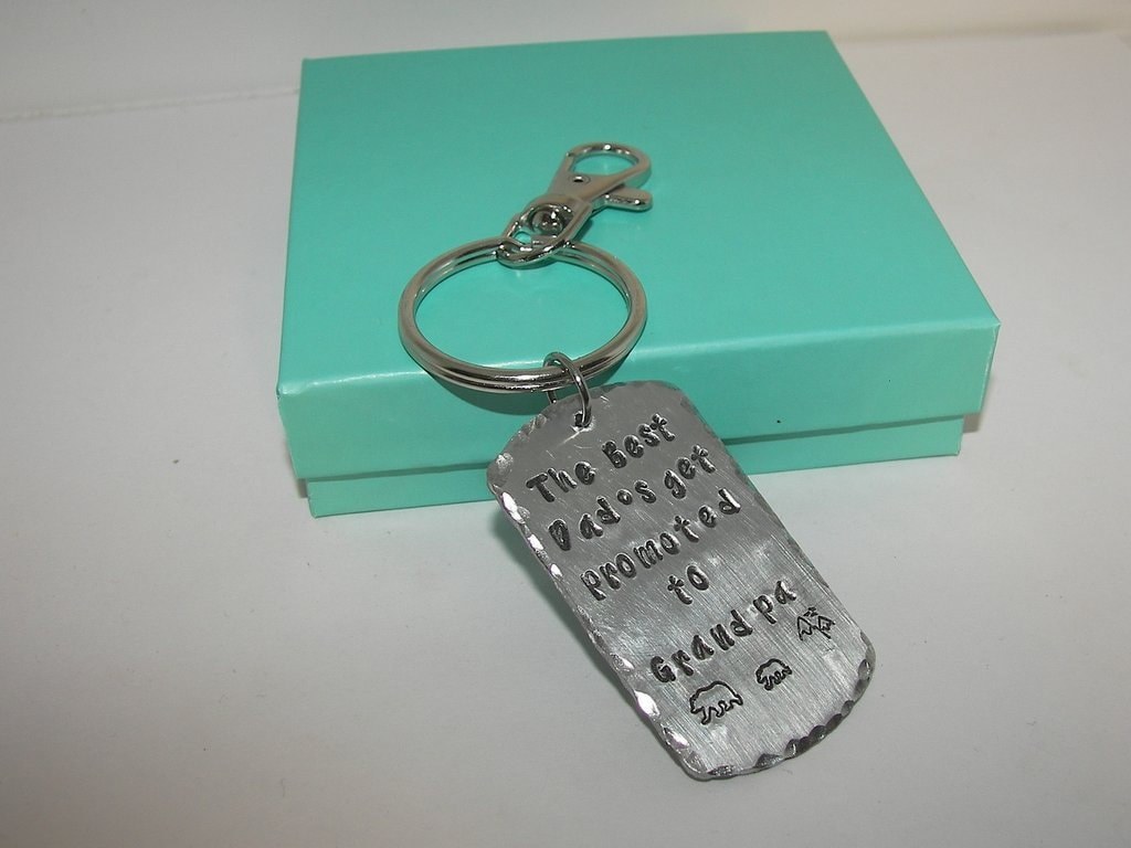 new granddad pewter keychain, grandfather keychain, gift for granddaddy, papa bear gift for dad, personalized keychain, handstamped jewelry, view 4