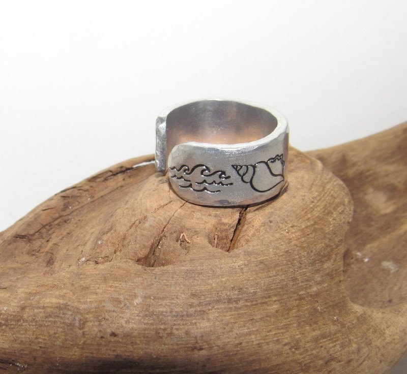Beach view Personalized Adjustable stamped ring, inspiration rings, adjustable silver ring, stamped jewelry, boho beachring, view 5